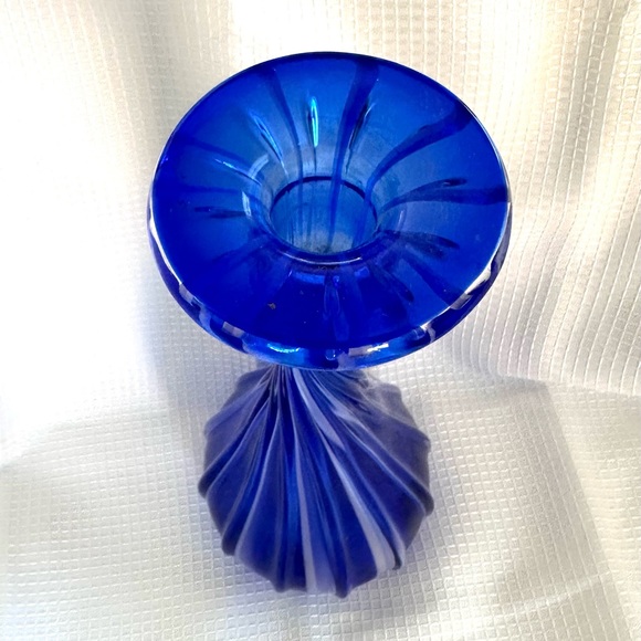 Rare Vintage Cobalt Blue Bottle Vase Candleholder Italy Handblown Glass Twisted - Picture 2 of 3